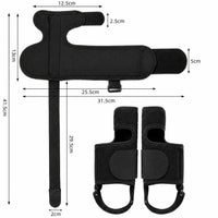 Storleksguide som visar mått och produktdesign för hallux valgus-nattskena med justerbara kardborreband.