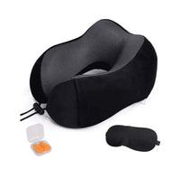 Ergonominen matkatyyny silmämaskilla ja korvatulpilla