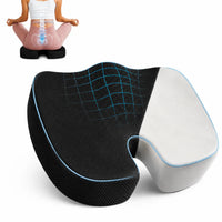 Ortopedisk sittkudde i minnesskum med ergonomisk design för avlastning av svanskota, höfter och ländrygg.